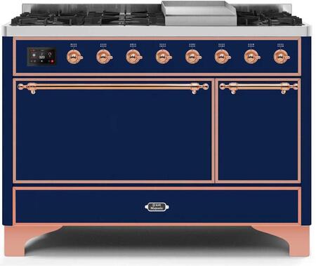 ILVE Majestic 48 Inch Dual Fuel Range Burner Top 8 Burners+Fry Top - UM12FDQNS3