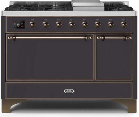 ILVE Majestic 48 Inch Dual Fuel Range Burner Top 8 Burners+Fry Top - UM12FDQNS3