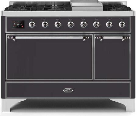 ILVE Majestic 48 Inch Dual Fuel Range Burner Top 8 Burners+Fry Top - UM12FDQNS3