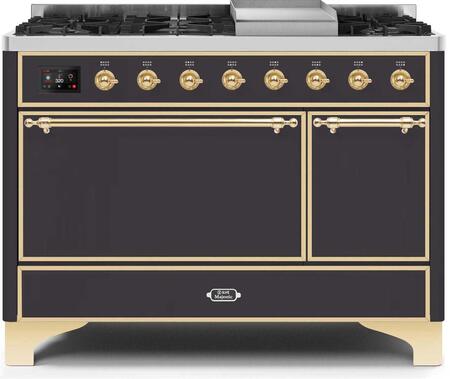 ILVE Majestic 48 Inch Dual Fuel Range Burner Top 8 Burners+Fry Top - UM12FDQNS3
