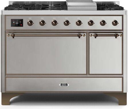 ILVE Majestic 48 Inch Dual Fuel Range Burner Top 8 Burners+Fry Top - UM12FDQNS3