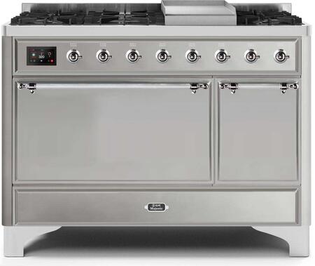 ILVE Majestic 48 Inch Dual Fuel Range Burner Top 8 Burners+Fry Top - UM12FDQNS3