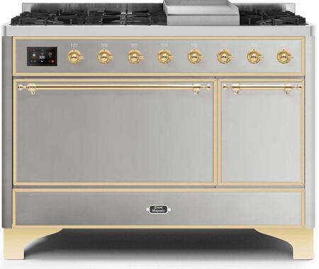 ILVE Majestic 48 Inch Dual Fuel Range Burner Top 8 Burners+Fry Top - UM12FDQNS3