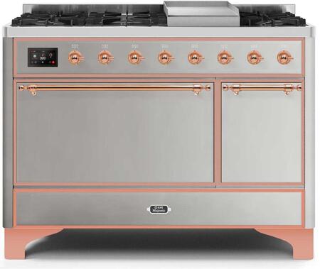 ILVE Majestic 48 Inch Dual Fuel Range Burner Top 8 Burners+Fry Top - UM12FDQNS3
