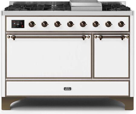 ILVE Majestic 48 Inch Dual Fuel Range Burner Top 8 Burners+Fry Top - UM12FDQNS3