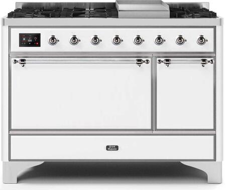 ILVE Majestic 48 Inch Dual Fuel Range Burner Top 8 Burners+Fry Top - UM12FDQNS3
