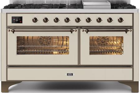 ILVE Majestic II 60 Inch Dual Fuel Range Burner Top 9 Burners+Fry Top - UM15FDNS3