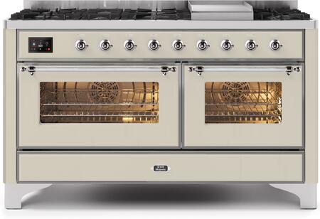 ILVE Majestic II 60 Inch Dual Fuel Range Burner Top 9 Burners+Fry Top - UM15FDNS3