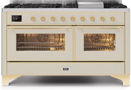 ILVE Majestic II 60 Inch Dual Fuel Range Burner Top 9 Burners+Fry Top - UM15FDNS3