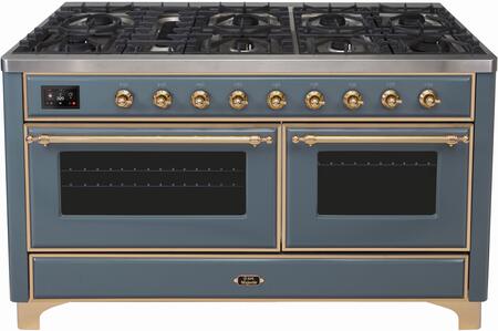 ILVE Majestic II 60 Inch Dual Fuel Range Burner Top 9 Burners+Fry Top - UM15FDNS3