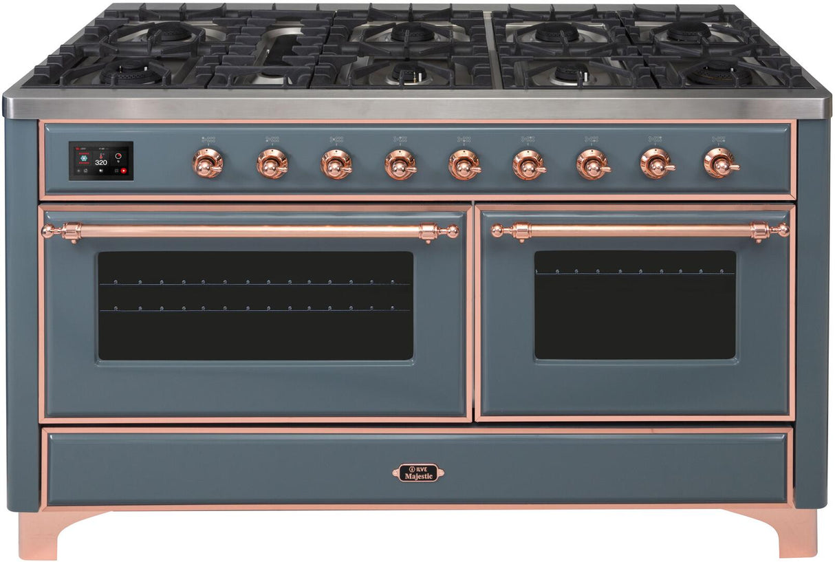 ILVE Majestic II 60 Inch Dual Fuel Range Burner Top 9 Burners+Fry Top - UM15FDNS3