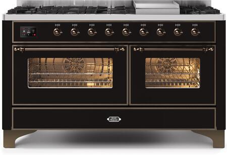ILVE Majestic II 60 Inch Dual Fuel Range Burner Top 9 Burners+Fry Top - UM15FDNS3