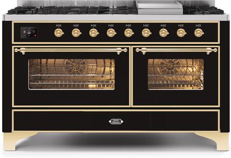 ILVE Majestic II 60 Inch Dual Fuel Range Burner Top 9 Burners+Fry Top - UM15FDNS3