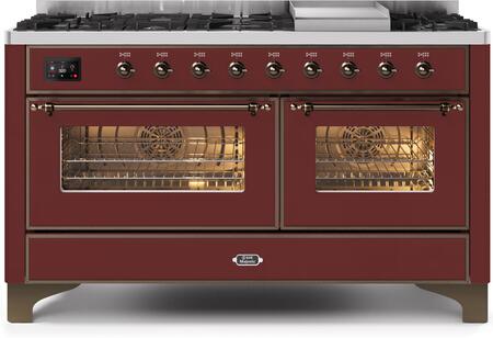 ILVE Majestic II 60 Inch Dual Fuel Range Burner Top 9 Burners+Fry Top - UM15FDNS3