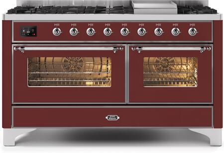 ILVE Majestic II 60 Inch Dual Fuel Range Burner Top 9 Burners+Fry Top - UM15FDNS3