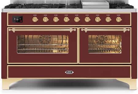 ILVE Majestic II 60 Inch Dual Fuel Range Burner Top 9 Burners+Fry Top - UM15FDNS3