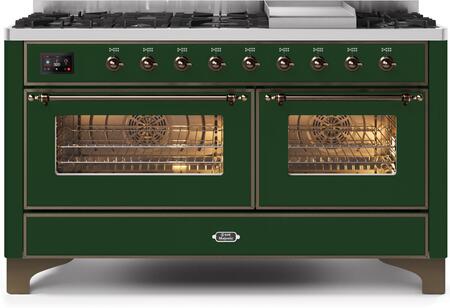 ILVE Majestic II 60 Inch Dual Fuel Range Burner Top 9 Burners+Fry Top - UM15FDNS3