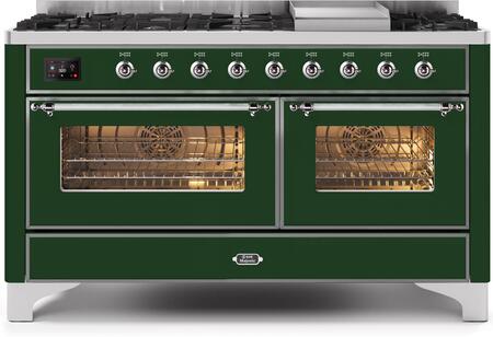 ILVE Majestic II 60 Inch Dual Fuel Range Burner Top 9 Burners+Fry Top - UM15FDNS3