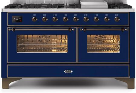 ILVE Majestic II 60 Inch Dual Fuel Range Burner Top 9 Burners+Fry Top - UM15FDNS3