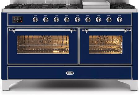 ILVE Majestic II 60 Inch Dual Fuel Range Burner Top 9 Burners+Fry Top - UM15FDNS3
