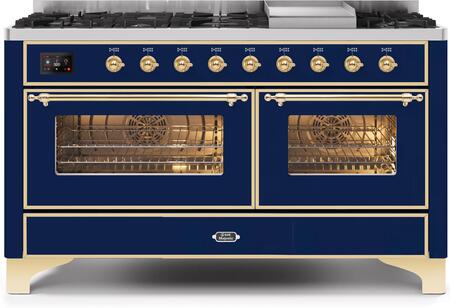 ILVE Majestic II 60 Inch Dual Fuel Range Burner Top 9 Burners+Fry Top - UM15FDNS3