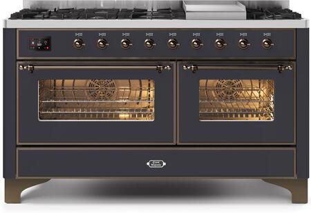 ILVE Majestic II 60 Inch Dual Fuel Range Burner Top 9 Burners+Fry Top - UM15FDNS3