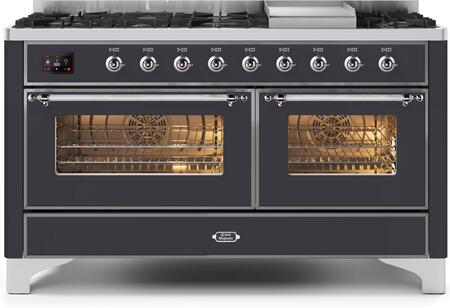 ILVE Majestic II 60 Inch Dual Fuel Range Burner Top 9 Burners+Fry Top - UM15FDNS3
