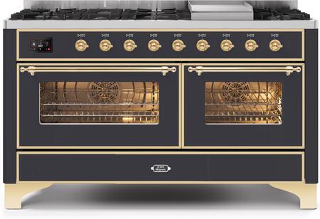 ILVE Majestic II 60 Inch Dual Fuel Range Burner Top 9 Burners+Fry Top - UM15FDNS3