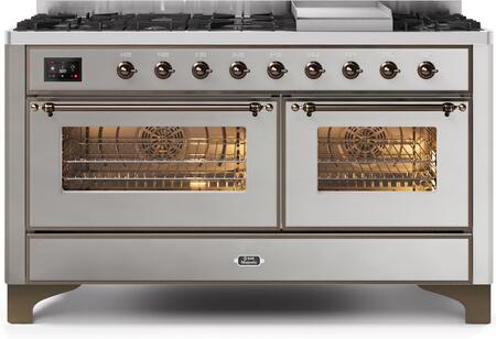 ILVE Majestic II 60 Inch Dual Fuel Range Burner Top 9 Burners+Fry Top - UM15FDNS3