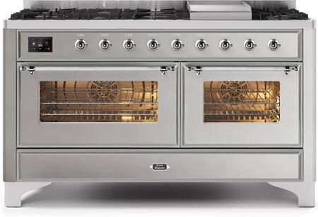 ILVE Majestic II 60 Inch Dual Fuel Range Burner Top 9 Burners+Fry Top - UM15FDNS3
