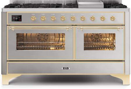 ILVE Majestic II 60 Inch Dual Fuel Range Burner Top 9 Burners+Fry Top - UM15FDNS3