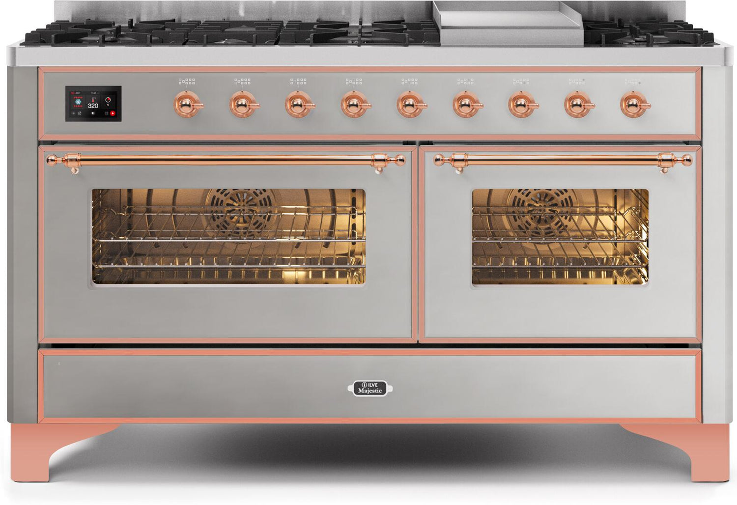 ILVE Majestic II 60 Inch Dual Fuel Range Burner Top 9 Burners+Fry Top - UM15FDNS3