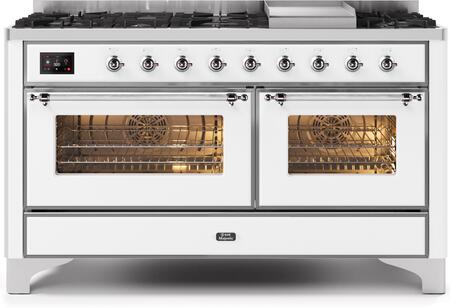 ILVE Majestic II 60 Inch Dual Fuel Range Burner Top 9 Burners+Fry Top - UM15FDNS3