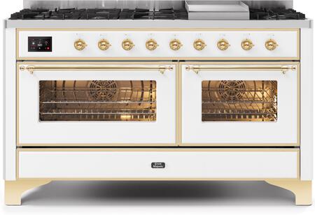 ILVE Majestic II 60 Inch Dual Fuel Range Burner Top 9 Burners+Fry Top - UM15FDNS3