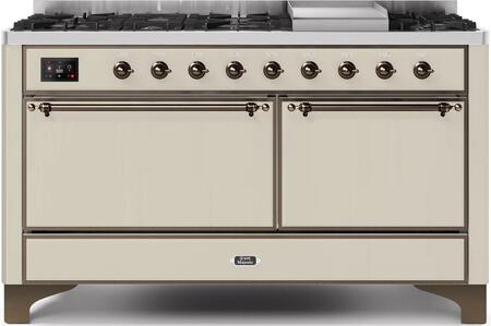 ILVE Majestic 60 Inch Dual Fuel Range Burner Top 9 Burners+Fry Top - UM15FDQNS3