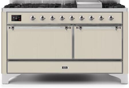 ILVE Majestic 60 Inch Dual Fuel Range Burner Top 9 Burners+Fry Top - UM15FDQNS3