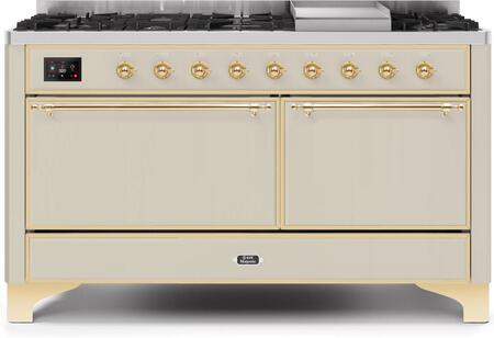 ILVE Majestic 60 Inch Dual Fuel Range Burner Top 9 Burners+Fry Top - UM15FDQNS3