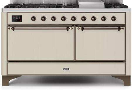 ILVE Majestic 60 Inch Dual Fuel Range Burner Top 9 Burners+Fry Top - UM15FDQNS3