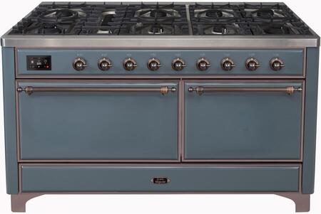 ILVE Majestic 60 Inch Dual Fuel Range Burner Top 9 Burners+Fry Top - UM15FDQNS3