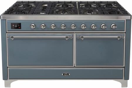 ILVE Majestic 60 Inch Dual Fuel Range Burner Top 9 Burners+Fry Top - UM15FDQNS3