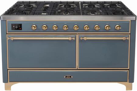 ILVE Majestic 60 Inch Dual Fuel Range Burner Top 9 Burners+Fry Top - UM15FDQNS3
