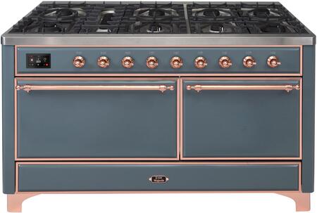 ILVE Majestic 60 Inch Dual Fuel Range Burner Top 9 Burners+Fry Top - UM15FDQNS3