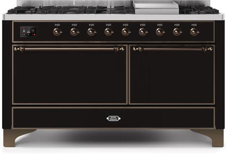 ILVE Majestic 60 Inch Dual Fuel Range Burner Top 9 Burners+Fry Top - UM15FDQNS3