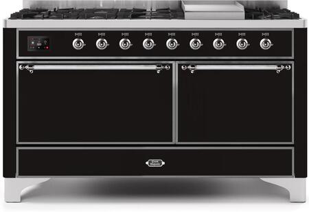 ILVE Majestic 60 Inch Dual Fuel Range Burner Top 9 Burners+Fry Top - UM15FDQNS3