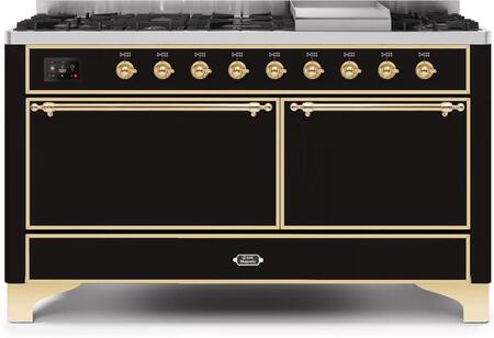ILVE Majestic 60 Inch Dual Fuel Range Burner Top 9 Burners+Fry Top - UM15FDQNS3