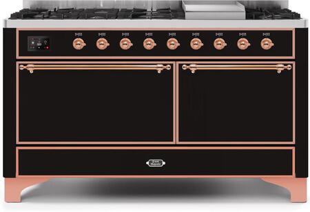 ILVE Majestic 60 Inch Dual Fuel Range Burner Top 9 Burners+Fry Top - UM15FDQNS3