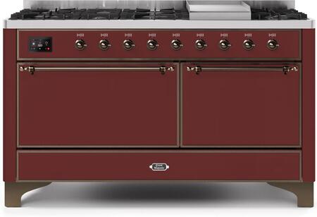 ILVE Majestic 60 Inch Dual Fuel Range Burner Top 9 Burners+Fry Top - UM15FDQNS3