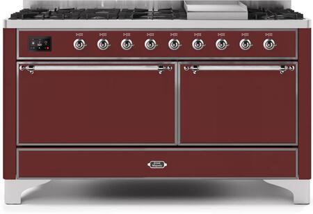 ILVE Majestic 60 Inch Dual Fuel Range Burner Top 9 Burners+Fry Top - UM15FDQNS3