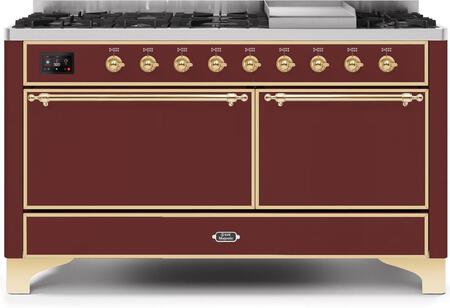 ILVE Majestic 60 Inch Dual Fuel Range Burner Top 9 Burners+Fry Top - UM15FDQNS3