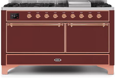 ILVE Majestic 60 Inch Dual Fuel Range Burner Top 9 Burners+Fry Top - UM15FDQNS3
